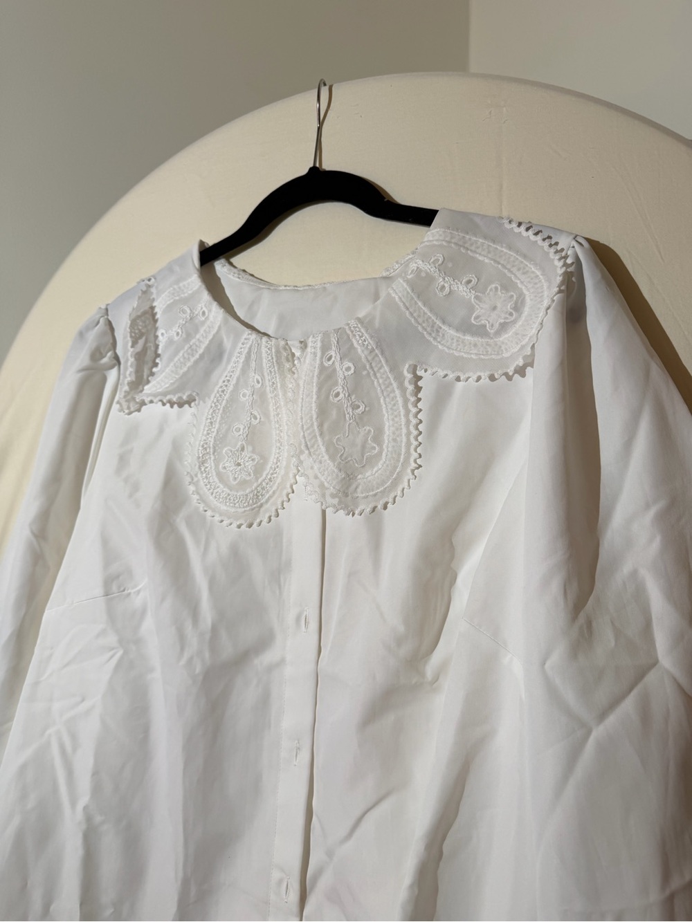 SHEIN White Button-Up Blouse with Embroidered Peter Pan Collar